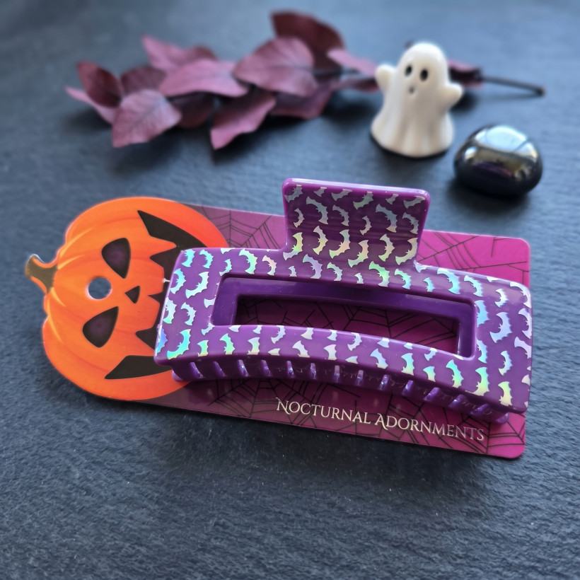 Klamra do włosów Halloween z motywem nietoperzy – fioletowa