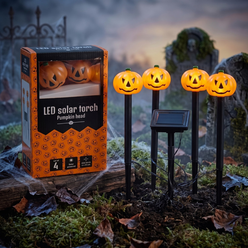 Lampy solarne led do ogrodu – dynie na Halloween zestaw 4 szt