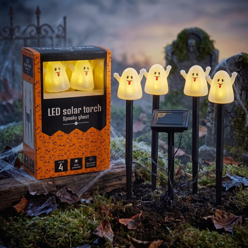 Lampy solarne led do ogrodu – duszki na Halloween zestaw 4 szt