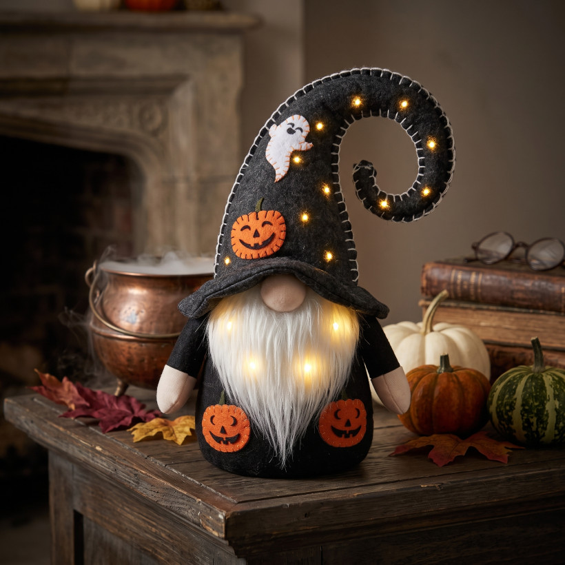 Krasnal skrzat dekoracja Stoper do drzwi Led na Halloween – 40 cm Czarny
