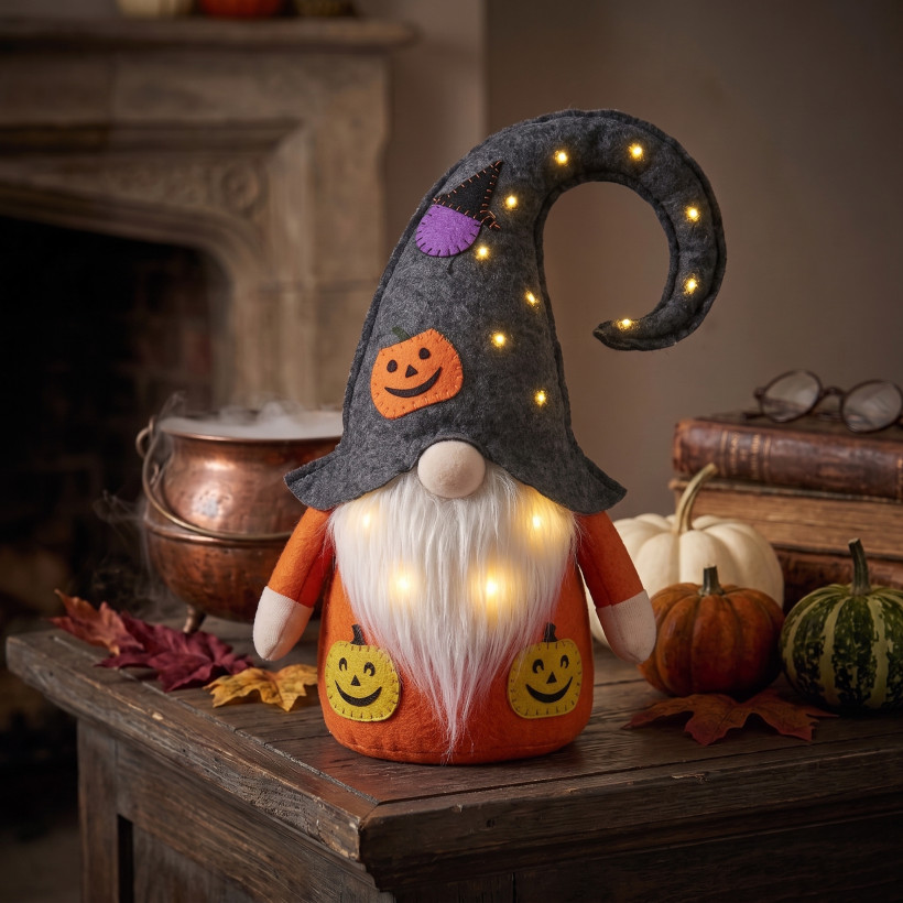 Krasnal skrzat dekoracja Stoper do drzwi Led na Halloween – 40 cm Pomarańczowy