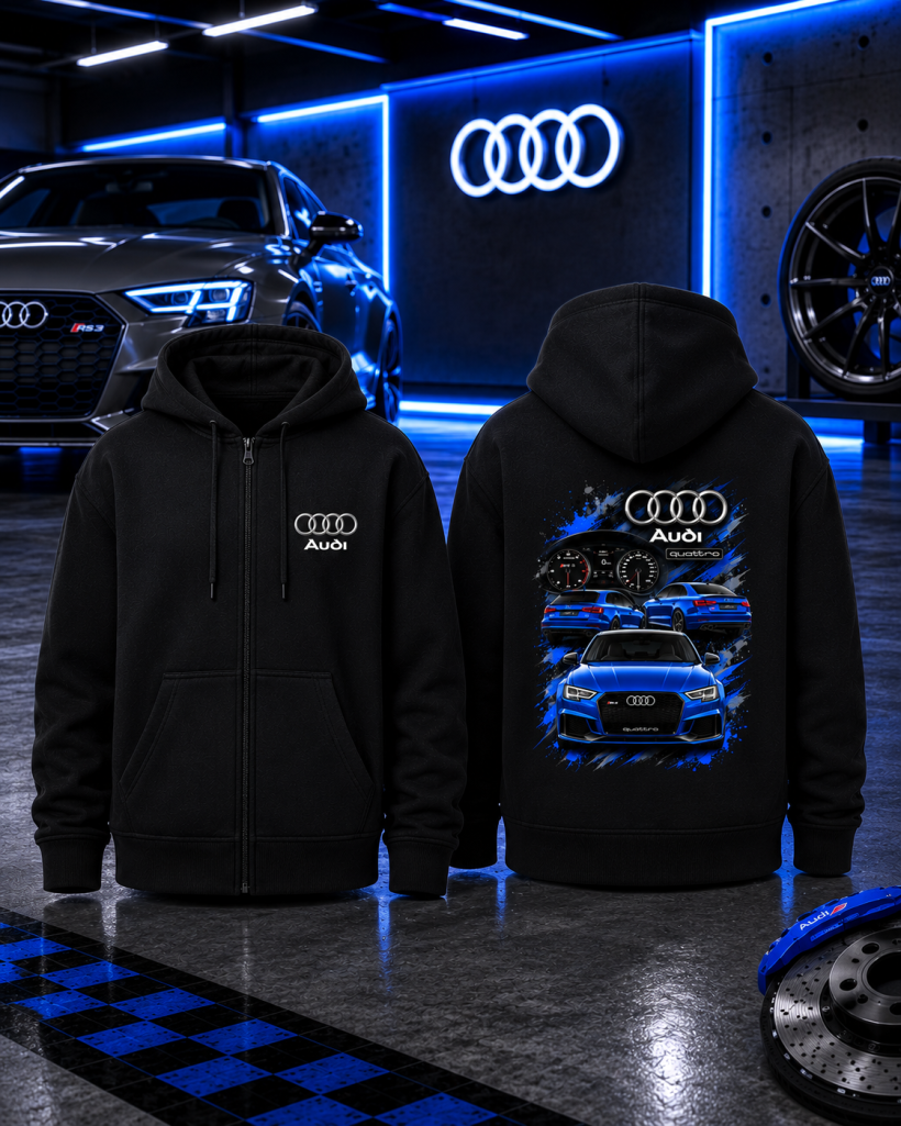 ZA Bluza na zamek z kapturem CZARNY-  tył Grafika AUDI/ logo AUDI