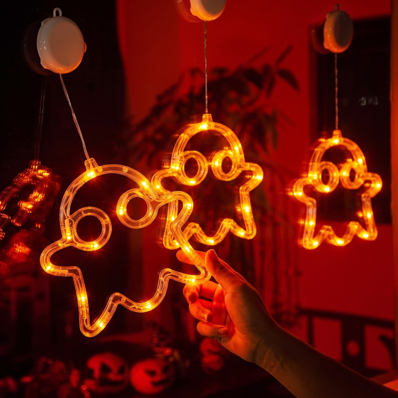 Dekoracja Led na okno halloween z przyssawką Duszek