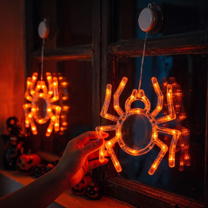 Dekoracja Led na okno halloween z przyssawką Pająk