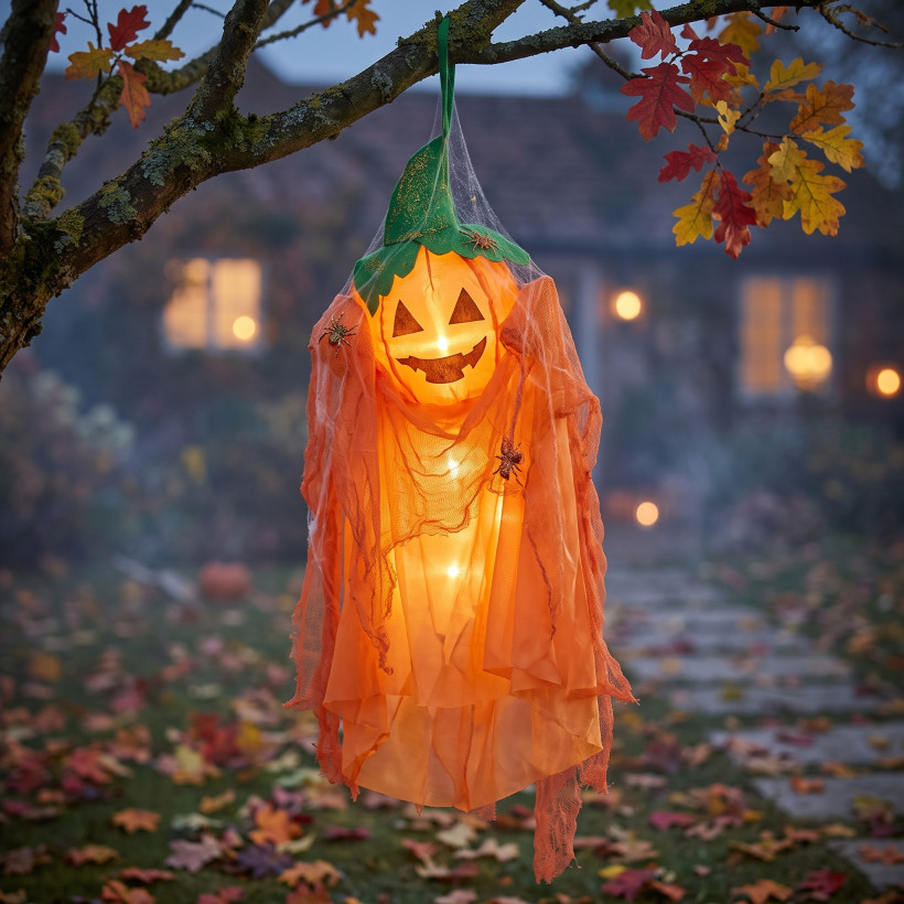 Wisząca dekoracja Halloween z podświetleniem LED Dynia