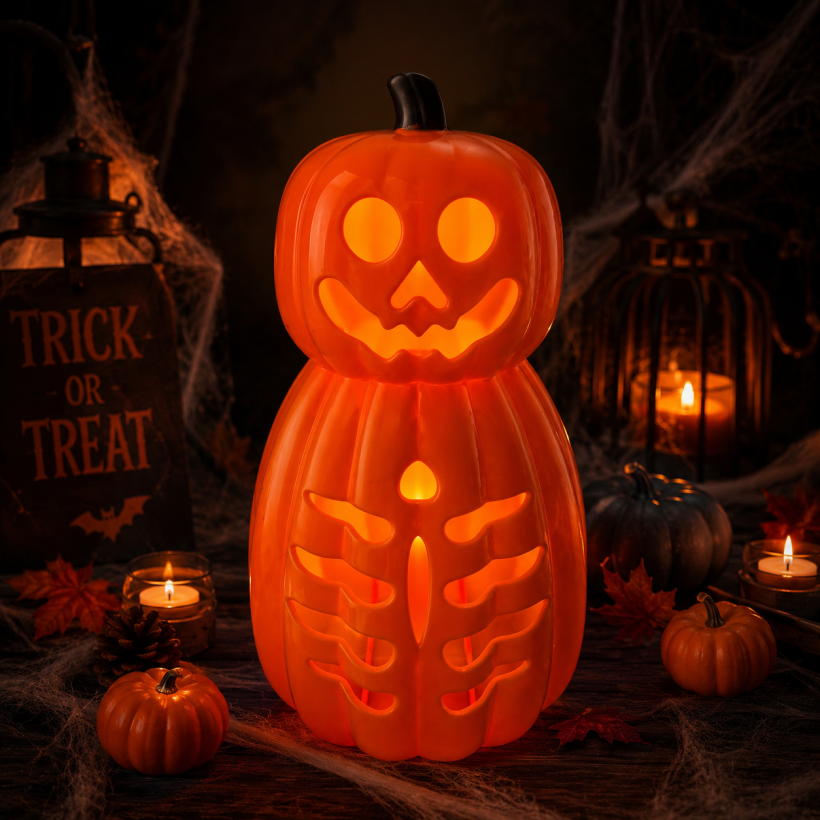 Dekoracyjna dynia Led ze szkieletem na halloween 33cm