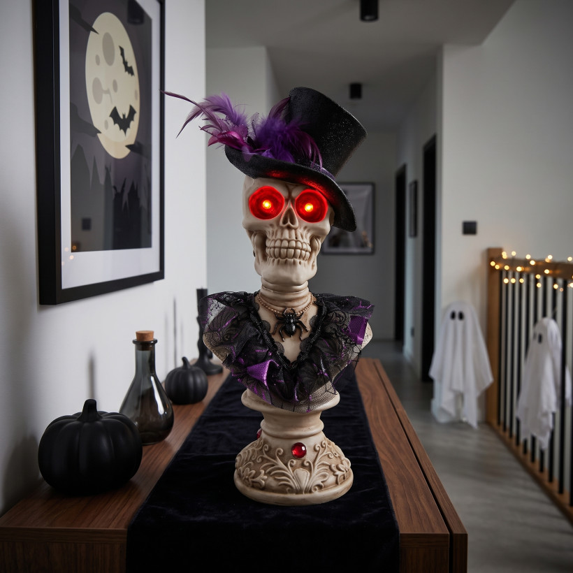 Dekoracja halloweenowa Led Dama w kapeluszu 42 cm
