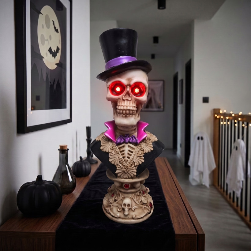 Dekoracja halloweenowa Led Dżentelmen w cylindrze 42 cm