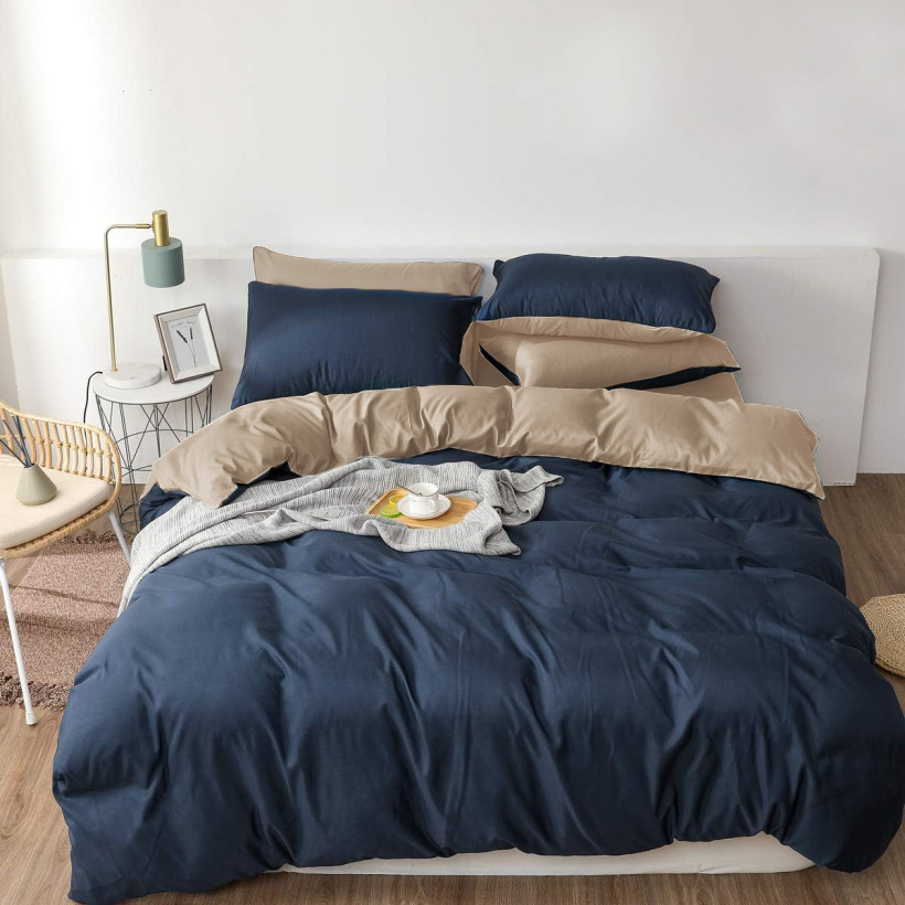 Dwustronny komplet pościeli 3cz. 160x200 granatowo-beżowa PO-KL