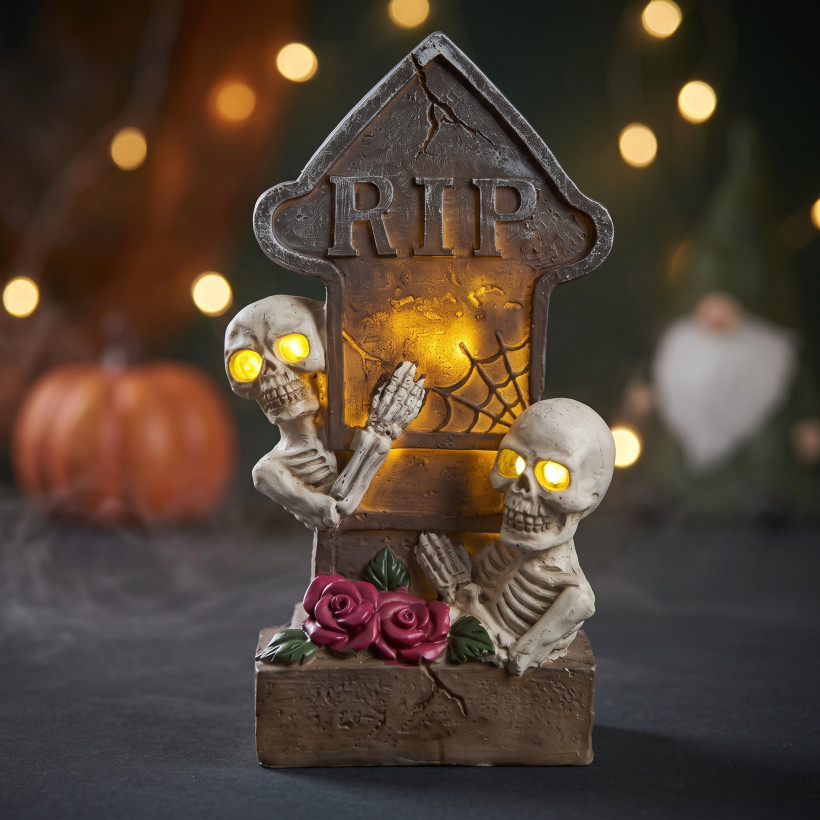 Dekoracja nagrobek RIP z kościotrupami LED na Halloween