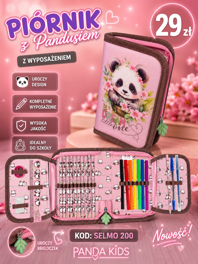 Piórnik z wyposażeniem panda