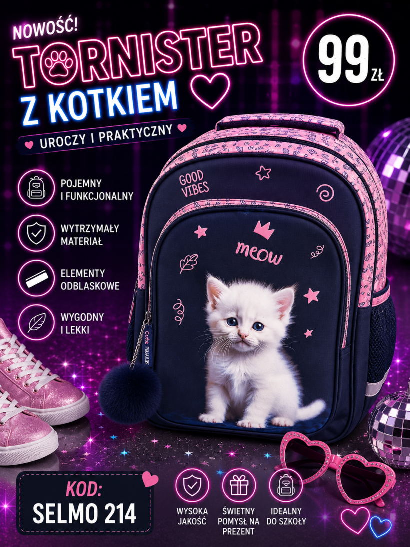 Tornister kotek korona