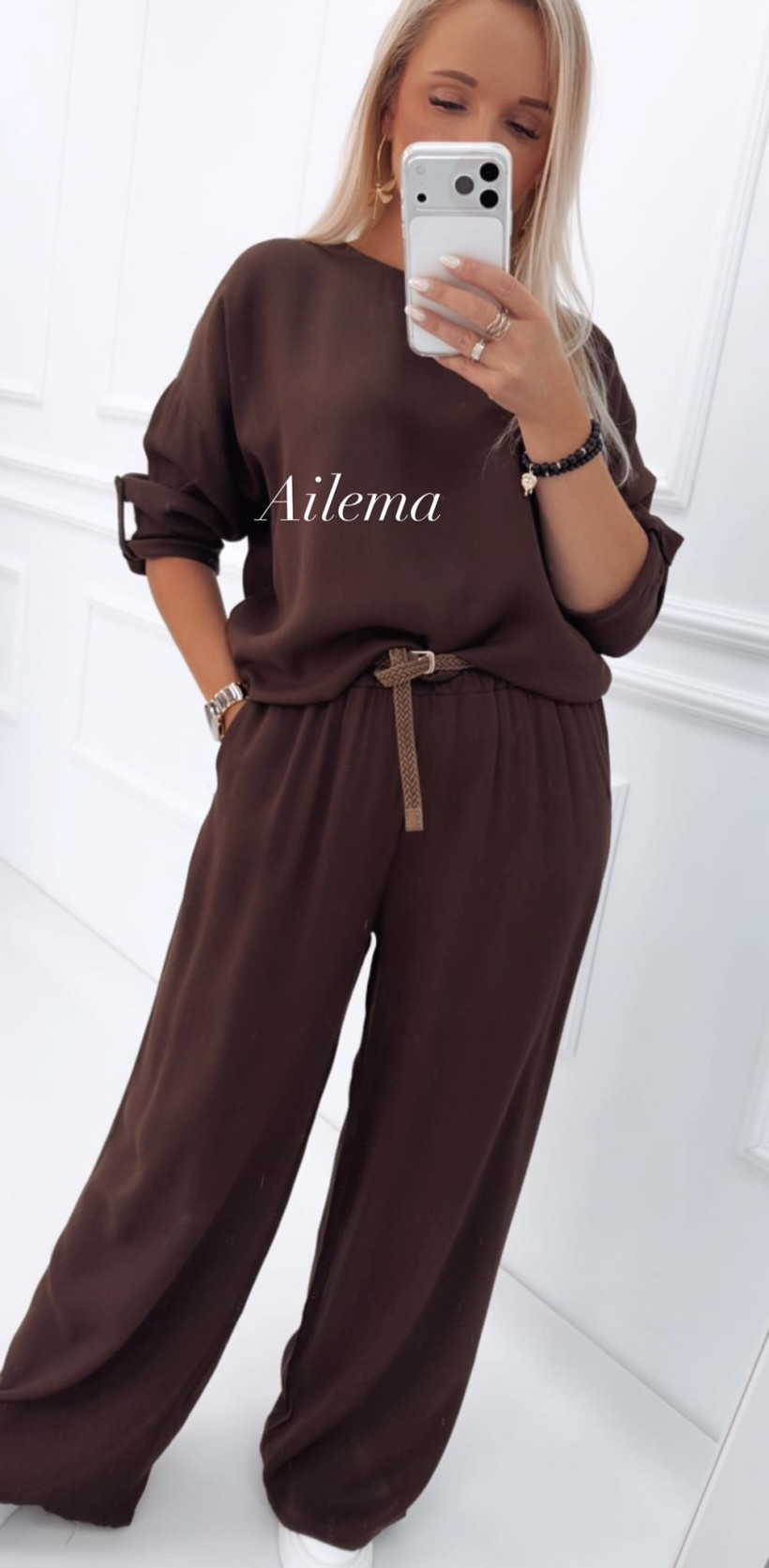 Komplet bluza i spodnie KM512  pleciony pasek 
