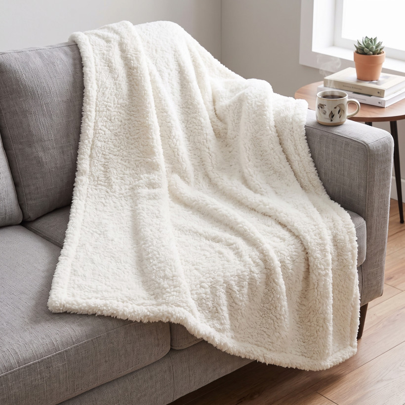 Koc polarowy puszysty baranek 130x160 biały Teddy