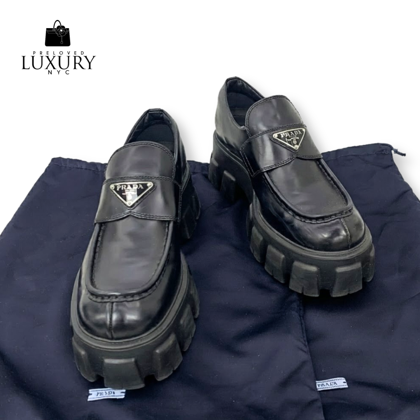 PRADA Brushed Leather Monolith Loafers (1D649M)