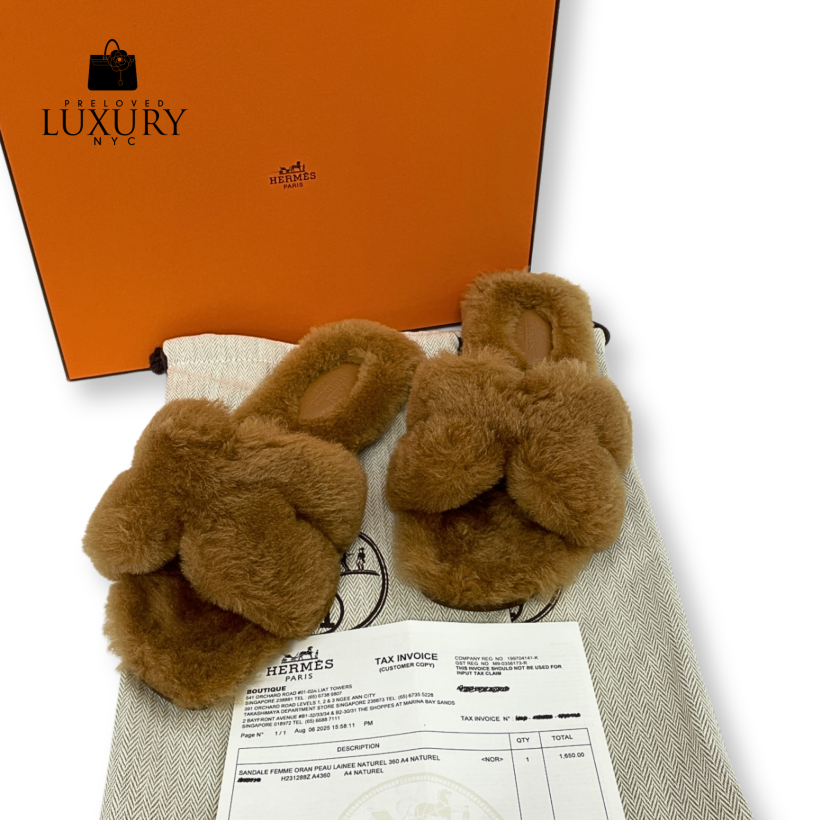 HERMES Oran Fur Sandals