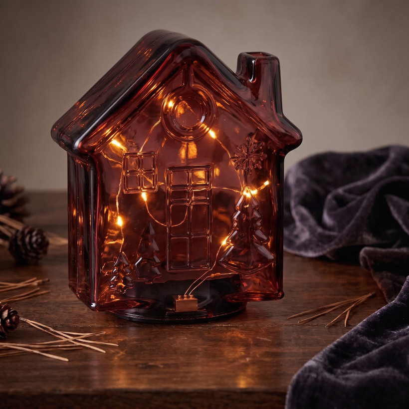 Szklany domek dekoracyjny LED – 10 diod czerwony