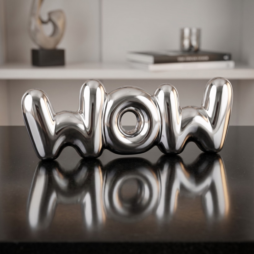 Ceramiczna dekoracja „WOW” – srebrna 22cm