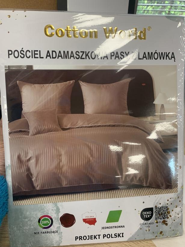 Pościel adamaszkowa pasy z lamówką - cappucino -220x200 cm - 3169