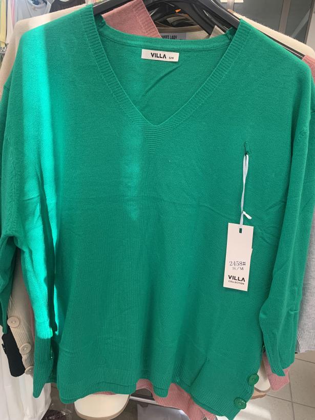 Sweterek z długim rękawem , dekolt w serek - zielony - S/M //  L/XL - 2458