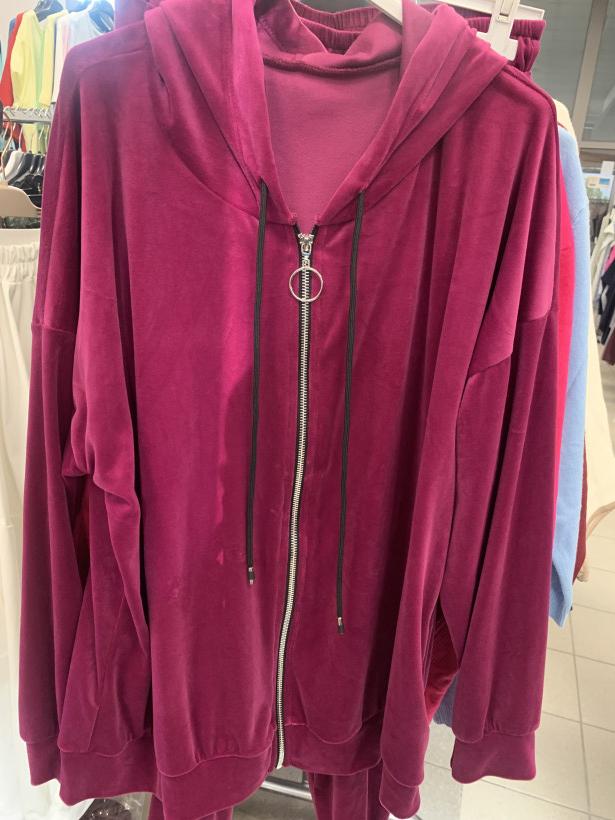 Komplet dresowy , welurowy ( bluza  rozpinana z kapturem + spodnie ) - biskupi - 22364