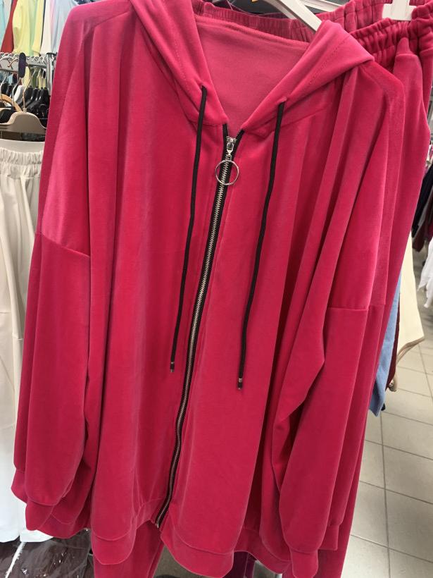 Komplet dresowy , welurowy ( bluza  rozpinana z kapturem + spodnie ) - fuksja - 20752
