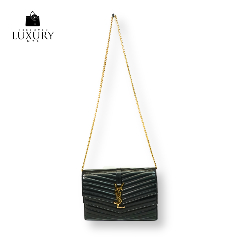 YSL Lambskin Matelassé Chevron Chain Wallet