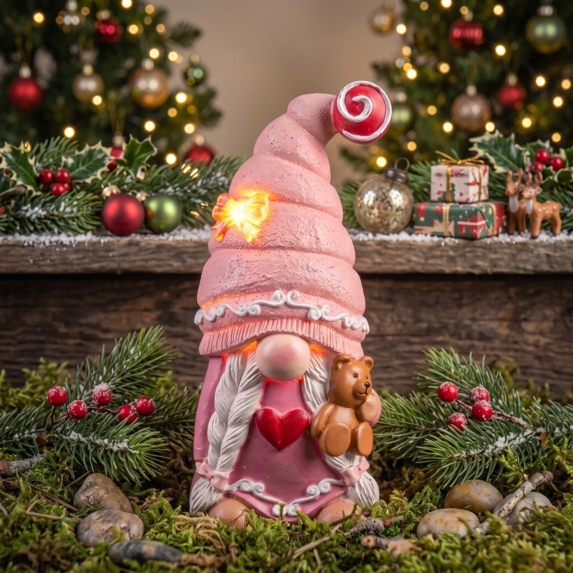 Krasnal skrzat świąteczny LED z misiem – 21,5 cm Candy