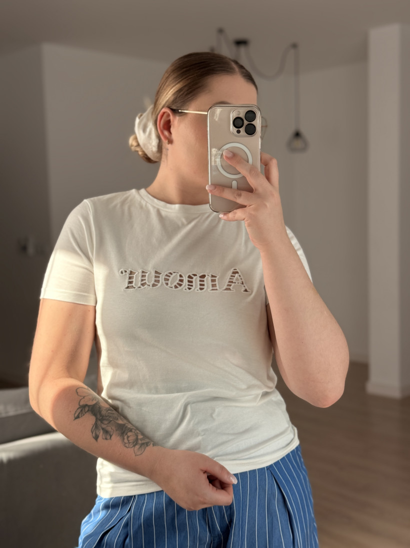 ICHI | T-shirt z nadrukiem biały | 100% bawełna | (XS/S)