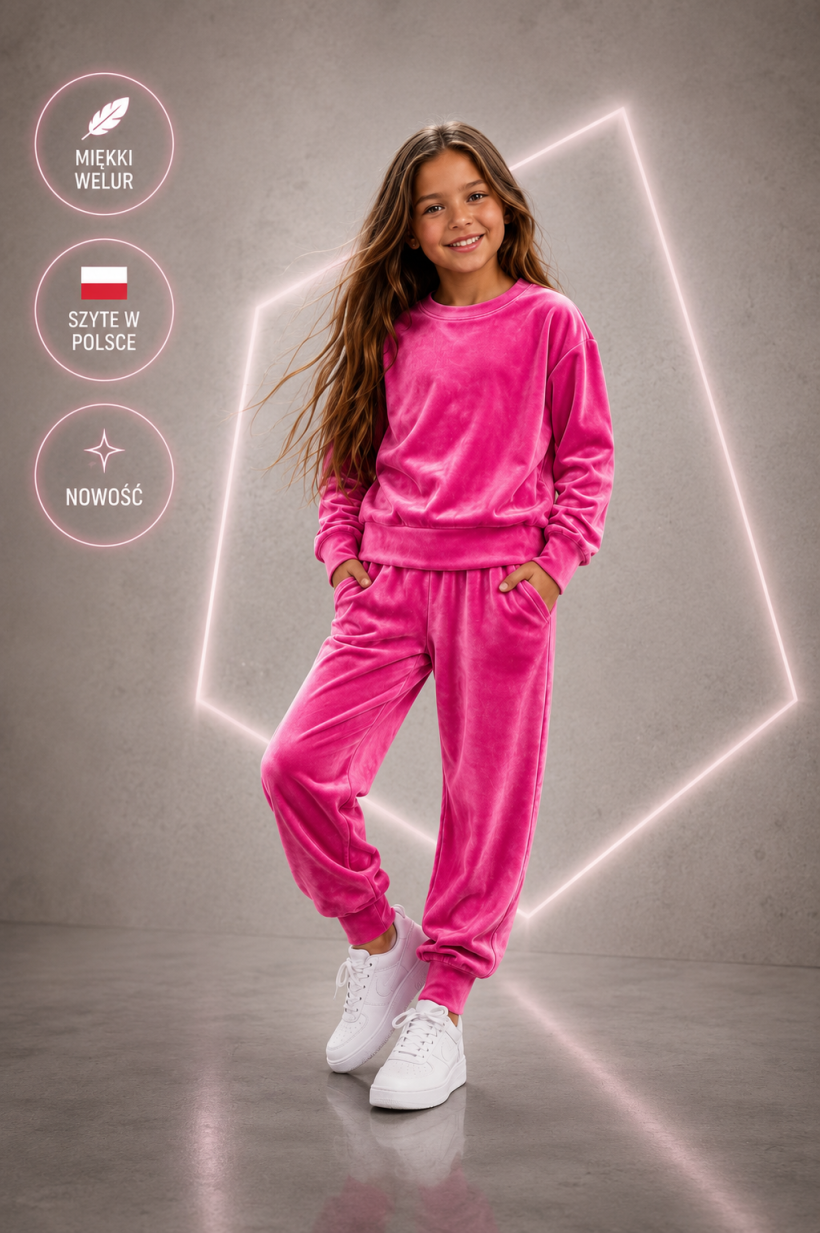 Dres dziewczęcy basic welur fuksja