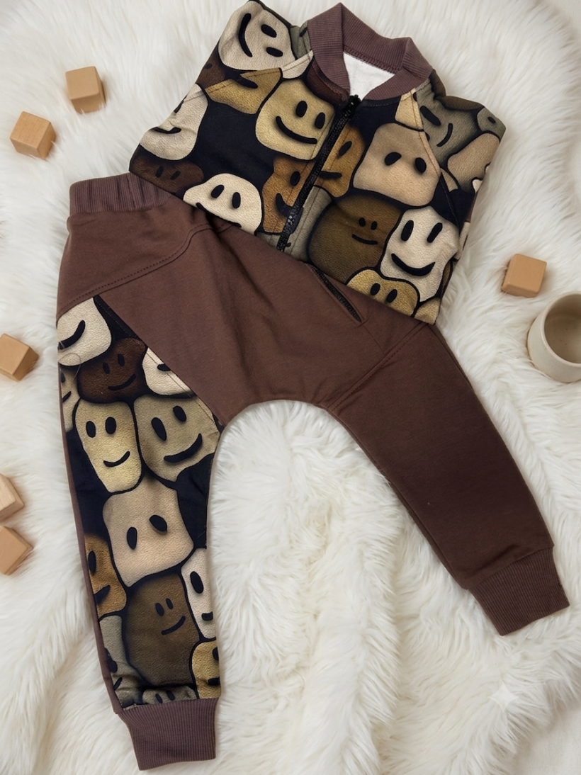 DRES PRINT BUŹKI BLUZA ROZPINANA  + SPODNIE  LE BEBE
