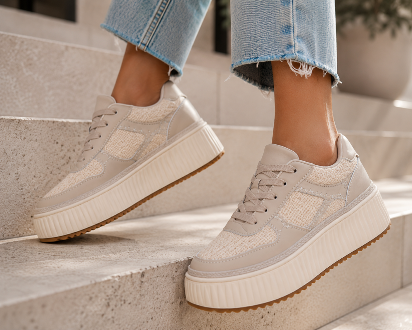 WYPRZEDAŻ Sneakersy damskie na platformie GOODIN GD-HY10 skóra ryflowanie