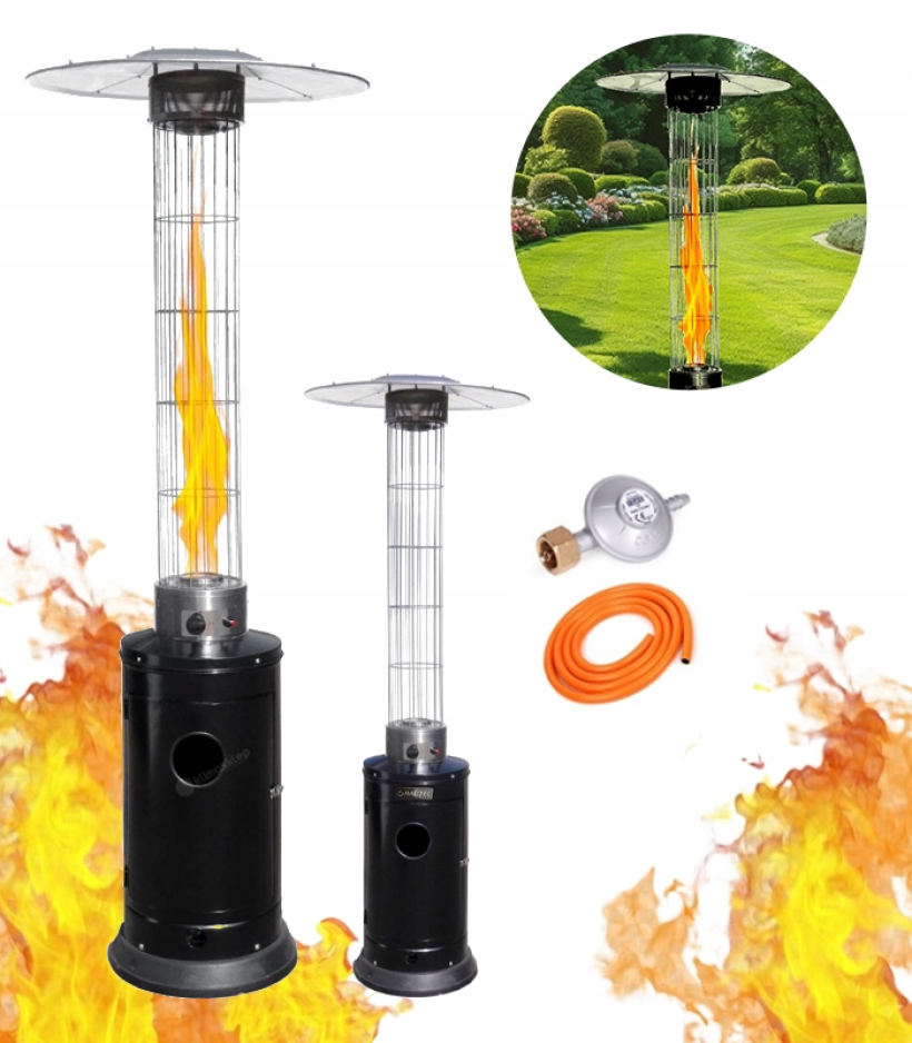 Gazowy ogrzewacz ogrodowy 5000–12 500 W z efektem płomienia – wysokość 215 cm