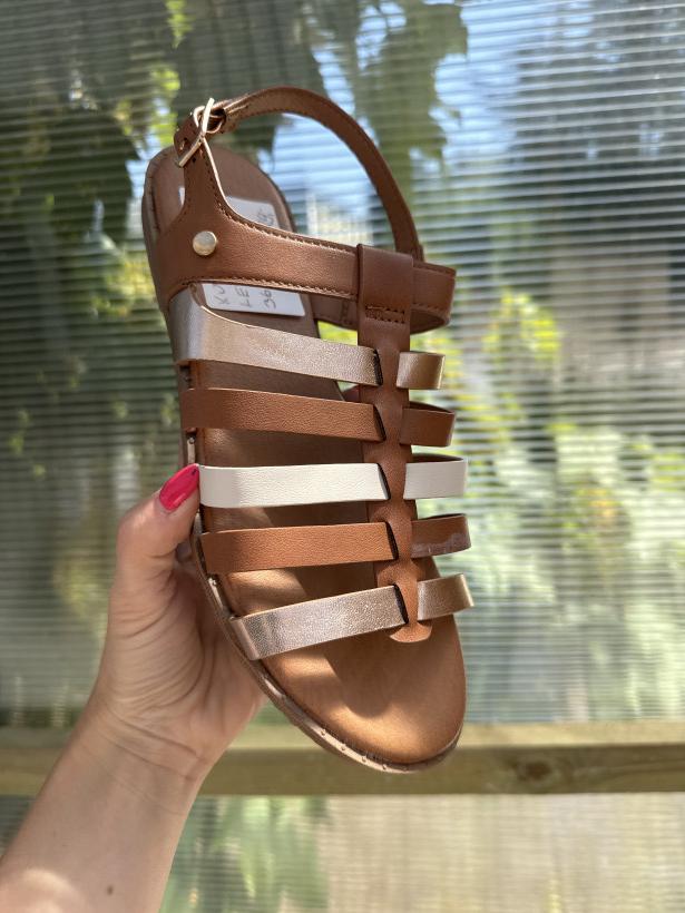 Letni 2 sandał płaski karmelowy Sweet Shoes YL5025 camel