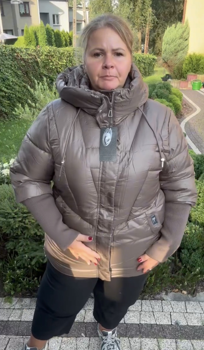 Kurtka pikowana z kapturem, rękaw sweterkowy, forever, rozm. 4xl - 2644 - fango