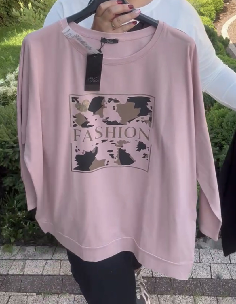 Bluzka jednokolorowa, wzór fasion krówka, veso - 9184 - puder