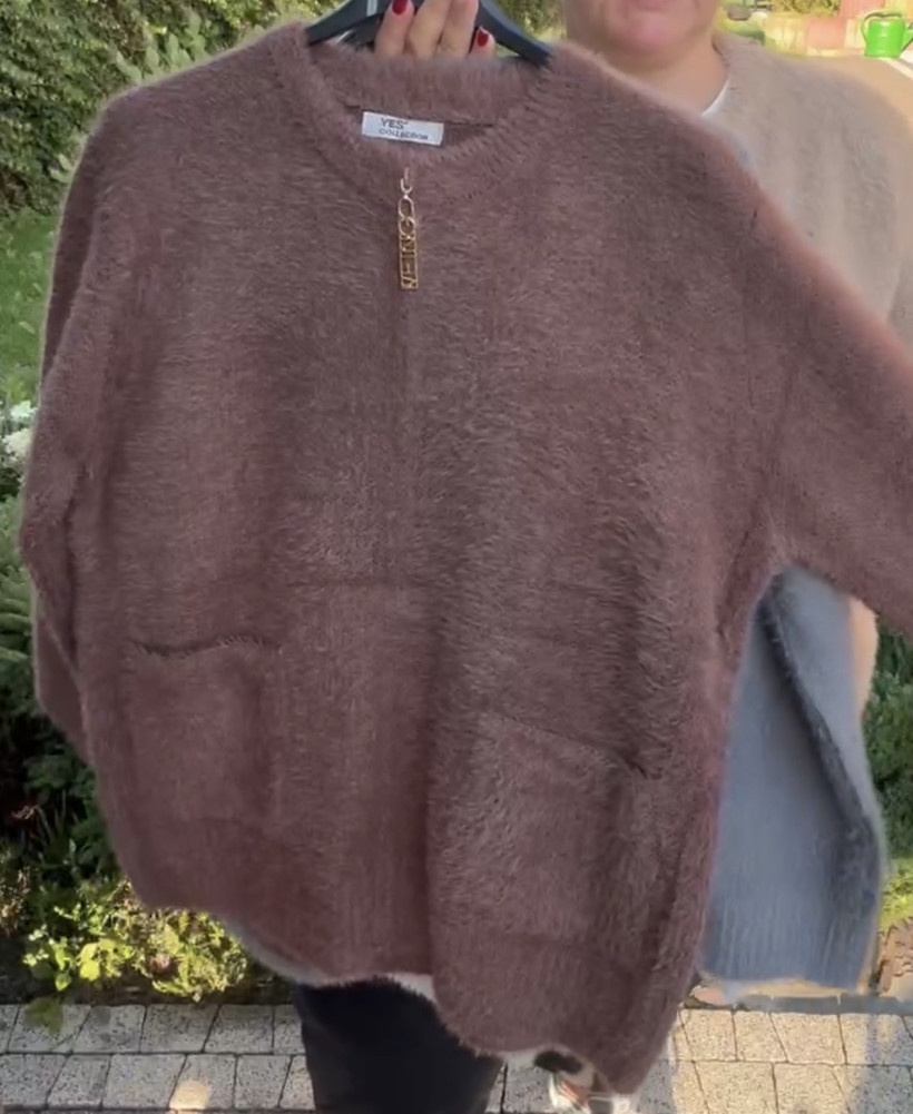 Sweter na zamek jednokolorowy, alpaka, yes, (rozm. m/l, xl/2xl) - 7910 - czekolada