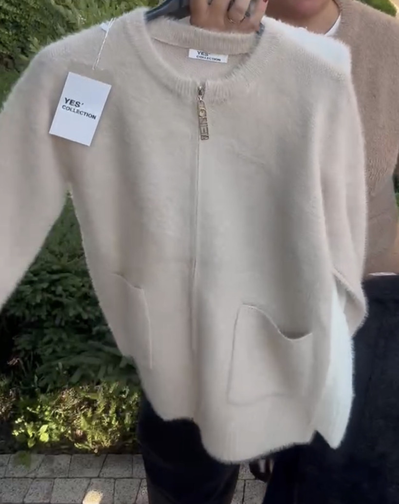 Sweter na zamek jednokolorowy, alpaka, yes, (rozm. m/l, xl/2xl) - 7910 - beż