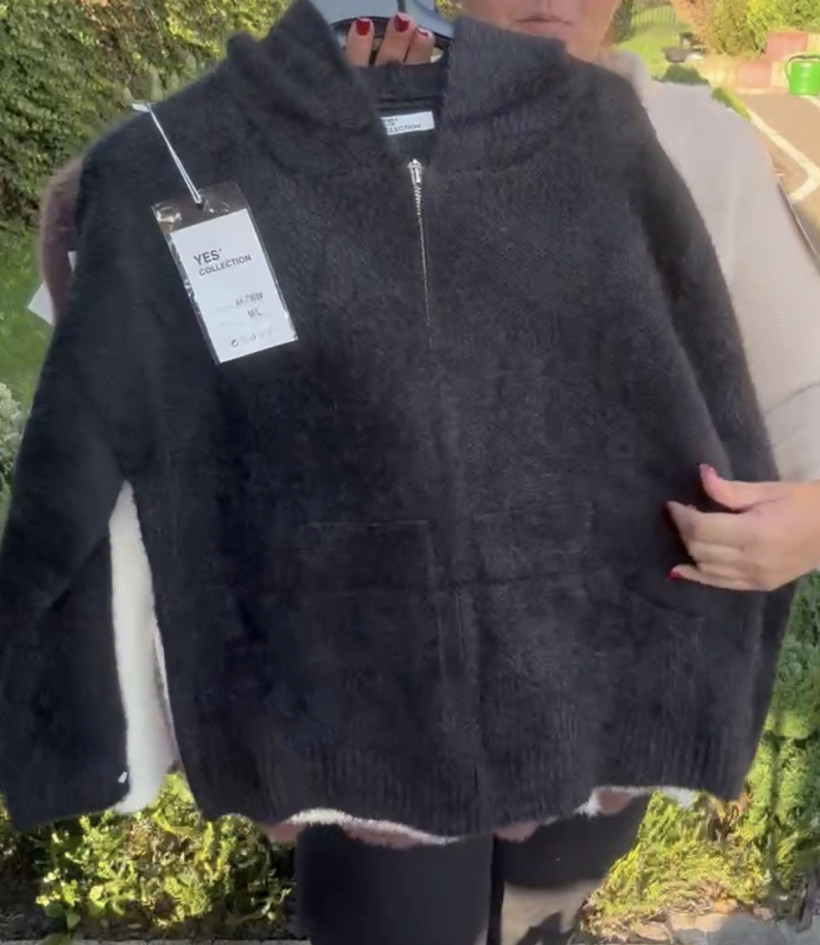 Sweter na zamek z kapturem jednokolorowy, alpaka, yes, (rozm. m/l, xl/2xl) - 7908 - czarny