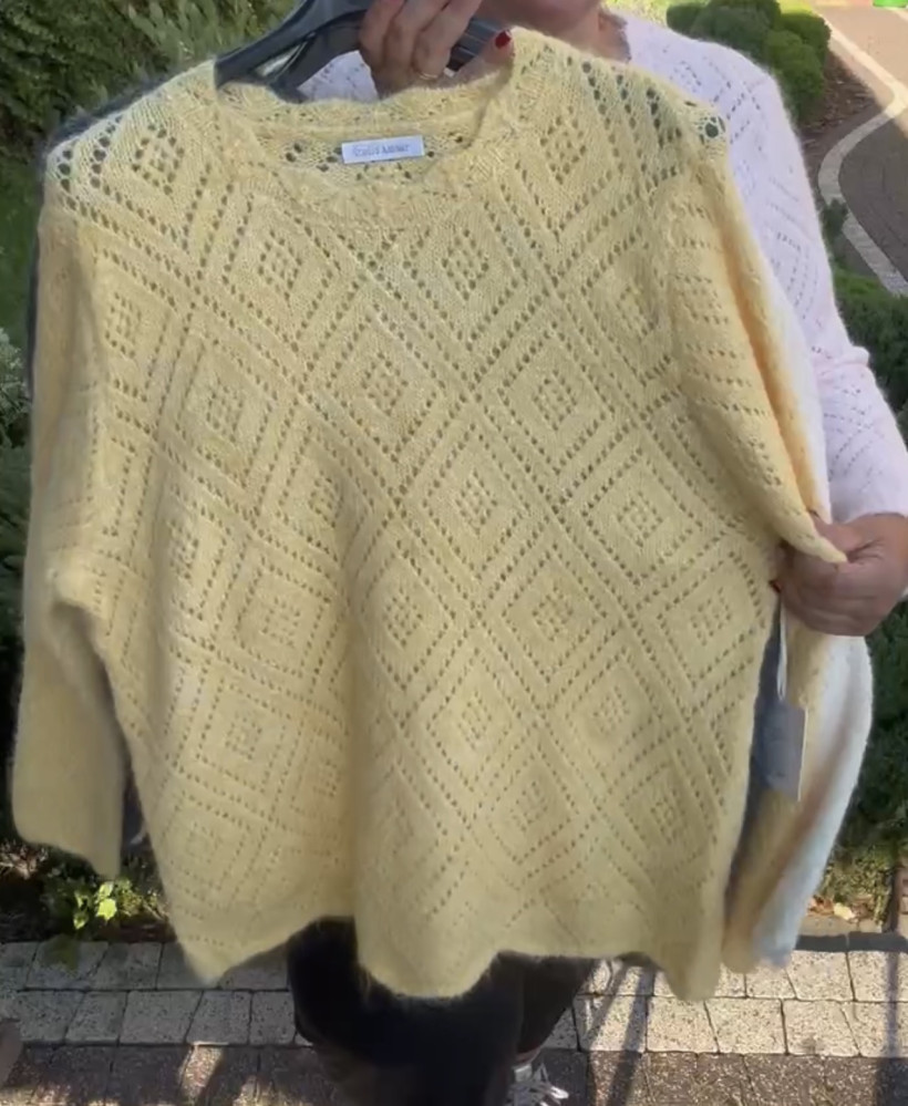 Sweter jednokolorowy ażurowy wzór, amour - 87039 - żółty