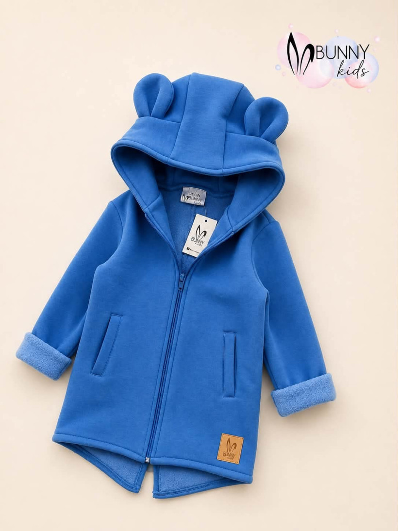 BLUZA OCIEPLANA NIEBIESKA KAPTUR Z USZAMI BUNNY KIDS