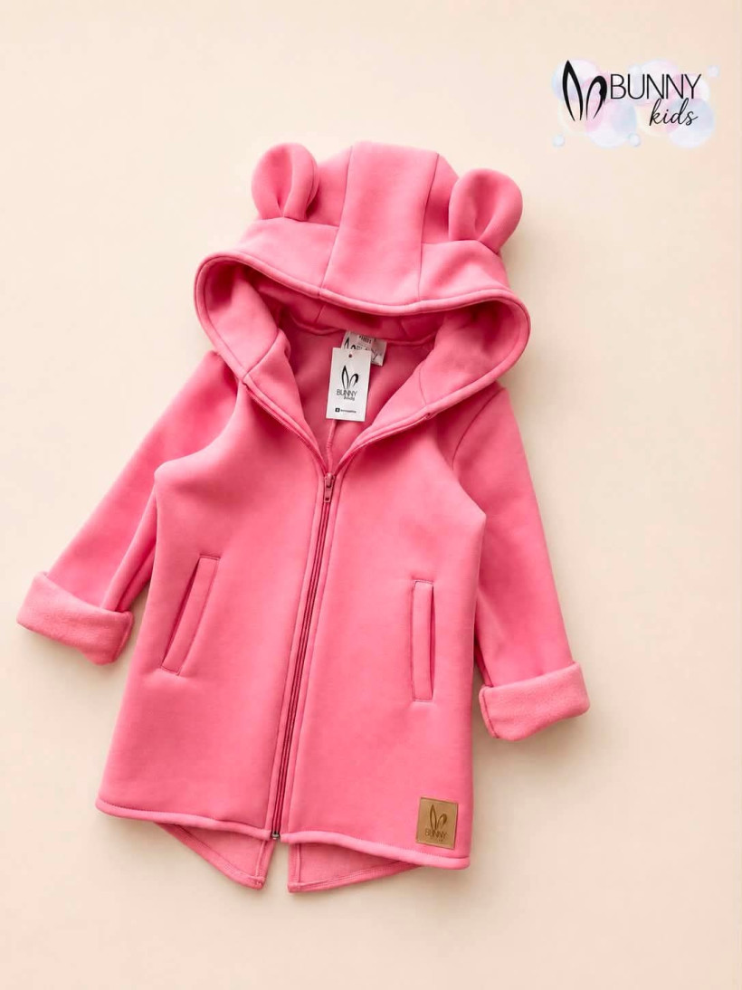BLUZA OCIEPLANA RÓŻ  KAPTUR Z USZAMI BUNNY KIDS