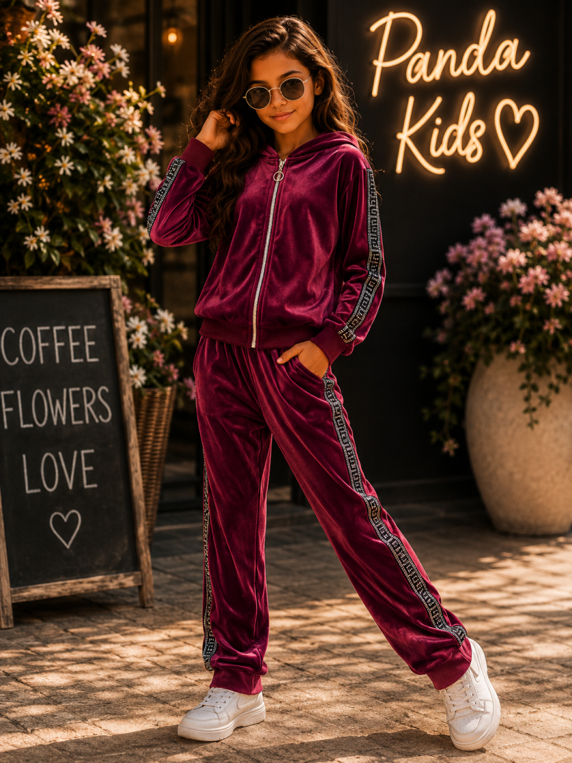 Komplet welur lampas diament bordo