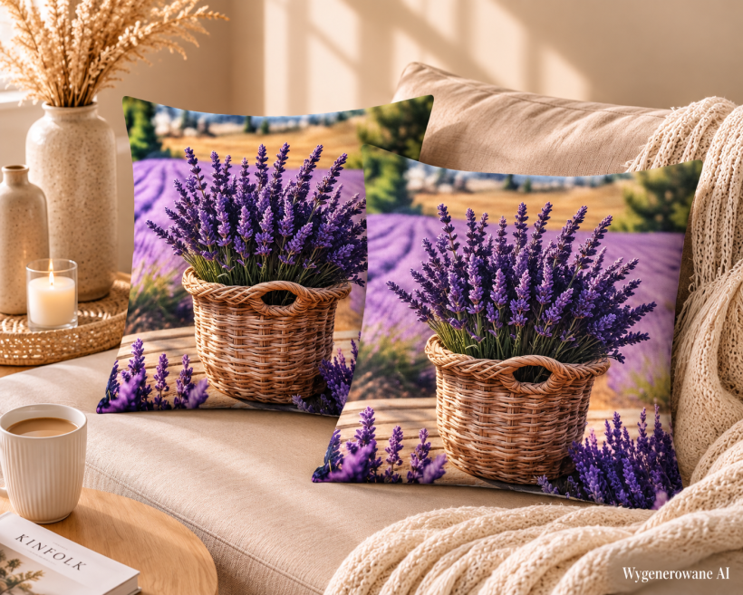 Zestaw 2 sztuk dekoracyjnych poszewek na poduszki 40x40cm PF-259 wrzosy w koszyczku