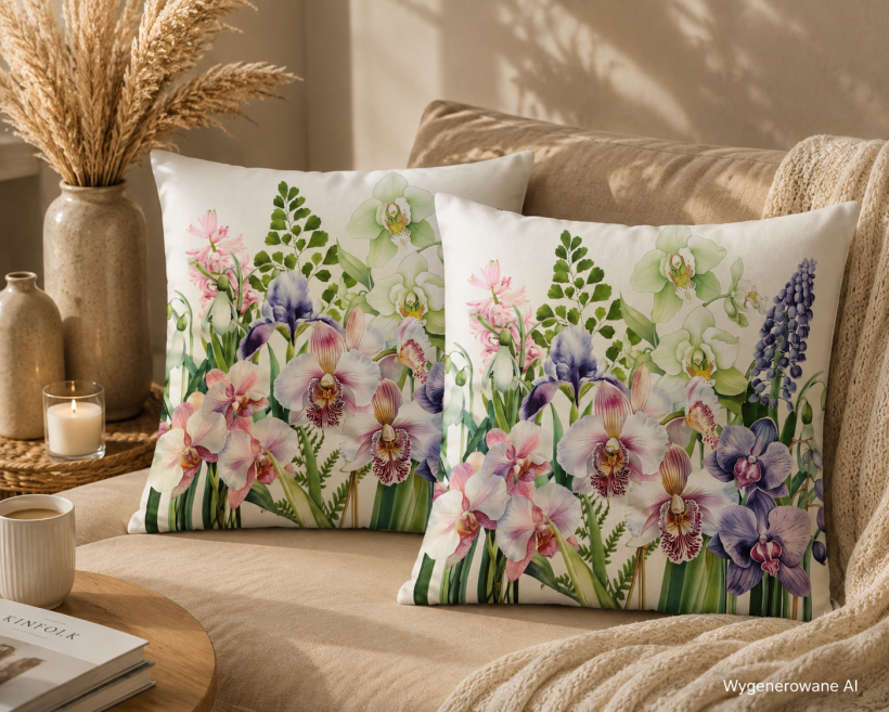 Zestaw 2 sztuk dekoracyjnych poszewek na poduszki 45x45cm LCY0518 fioletowe storczyki