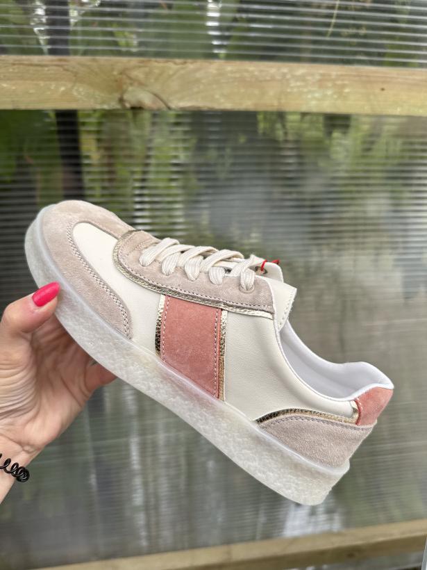 Ulubiony 65 samba płaska beżowa z różowym paskiem złote wstawki GD-XF-242 beige