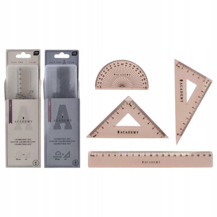 Zestaw geometryczny Interdruk Academy w etui z linijką 20 cm 4elementy 