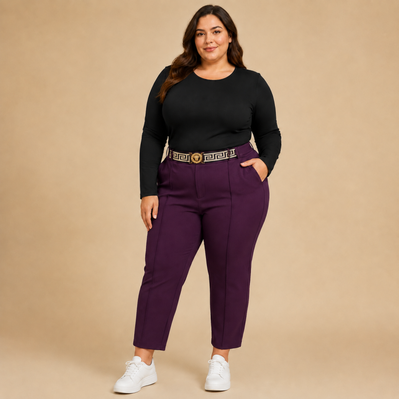 Spodnie damskie plus size Issmena z ozdobną klamrą – Punto Milano