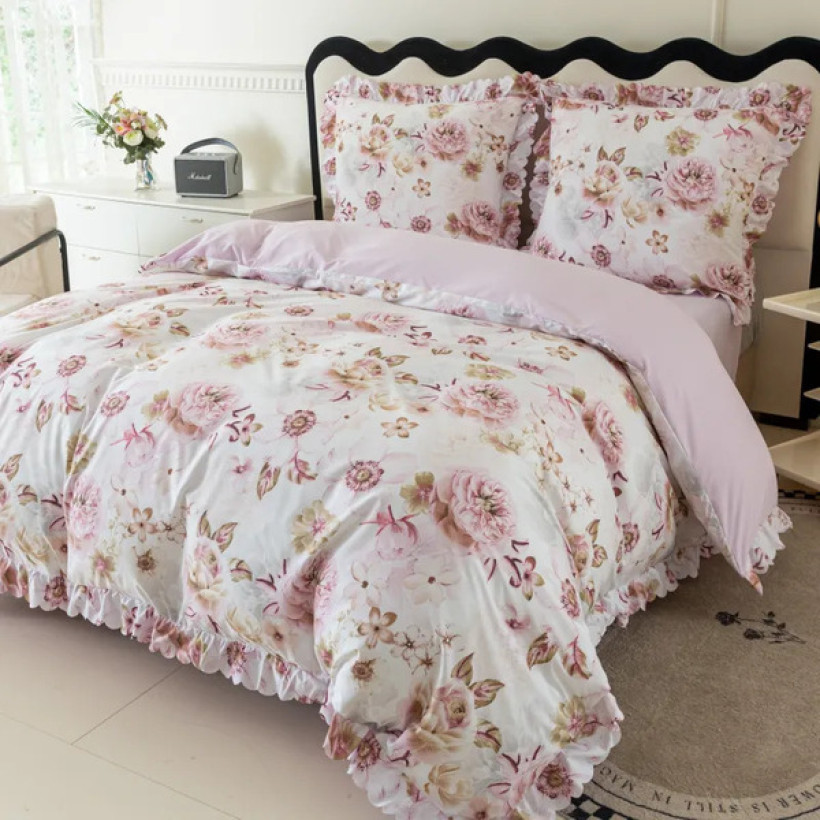 Pościel  4 cz.z falbaną 200x220cm Mikrofibra 100% FPP 2904 kwiatowa elegancja 