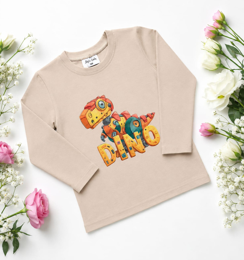 LONG BEŻOWY Z NADRUKIEM DINO BY O BABY